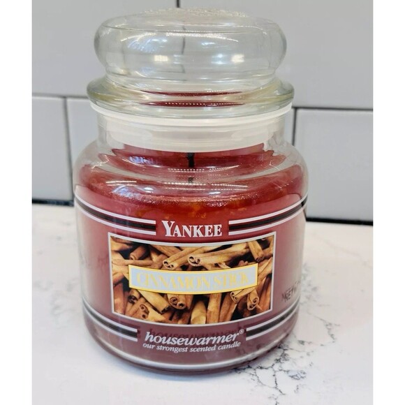 Vtg YANKEE CANDLE BLACK BAND WHITE LABEL HOUSEWARMER CANDLE Cinnamon Stick 14.5 - Picture 4 of 16